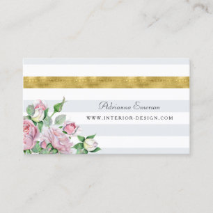 Chic Rosa ros Faux Guld Rand Inredingsdesign Visitkort