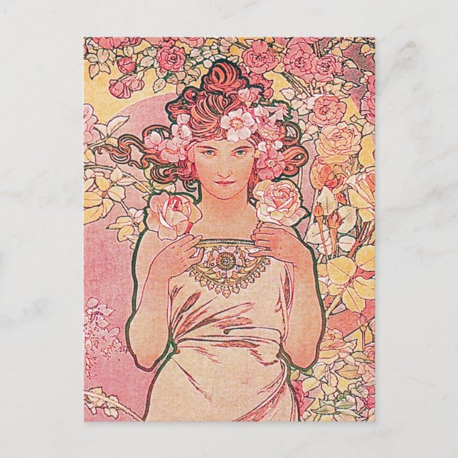 Chic Rosa ros Flower Girl Elegant Vykort (Framsida)