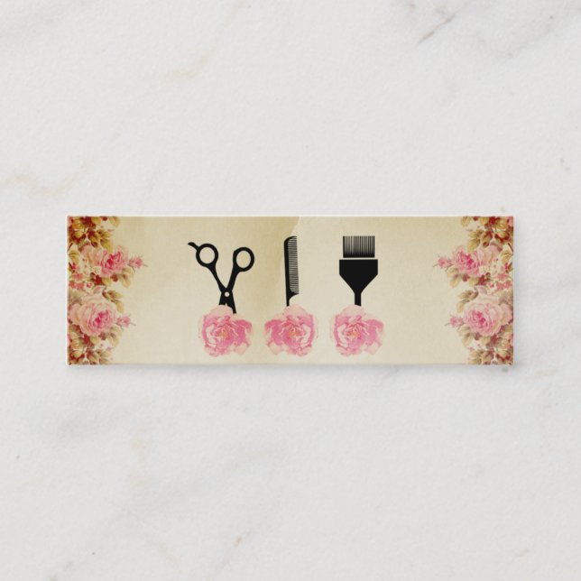 chic rosa ros för hairstylist för mini visitkort (Framsida)