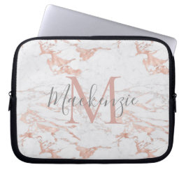Chic Rosa ros Gold Foil Marble Monogram Laptop Fodral