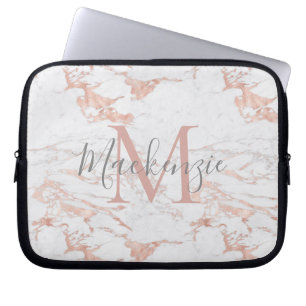 Chic Rosa ros Gold Foil Marble Monogram Laptop Fodral