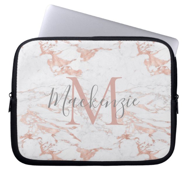 Chic Rosa ros Gold Foil Marble Monogram Laptop Fodral (Framsidan)