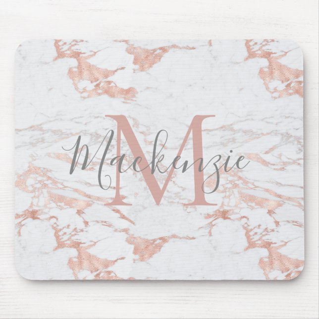 Chic Rosa ros Gold Foil Marble Monogram Musmatta (Framsidan)