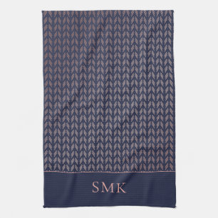 Chic Rosa ros Guld Foil Navy Blue Boho Geometric Kökshandduk