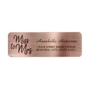 Chic Rosa ros Metall Foil Gnistra Miss till Mrs. Returadress Etikett