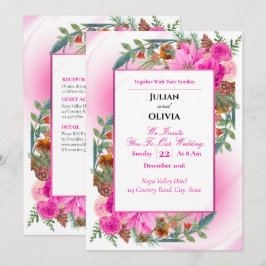 Chic Rosa Ros och Kott Wedding Inbjudan