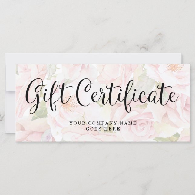 Chic Rosa ros och Trendig Script Gift-certifikat (Framsida)