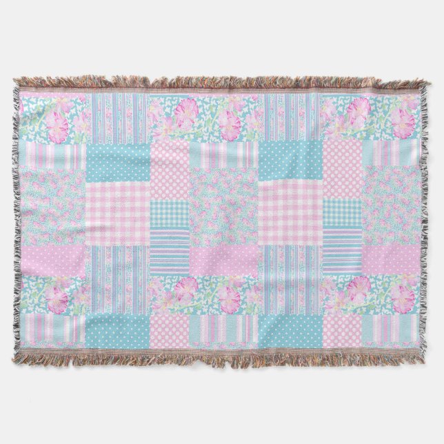 Chic Rosa ros om Himlar Blue Faux Patchwork Mysfilt (Framsidan)