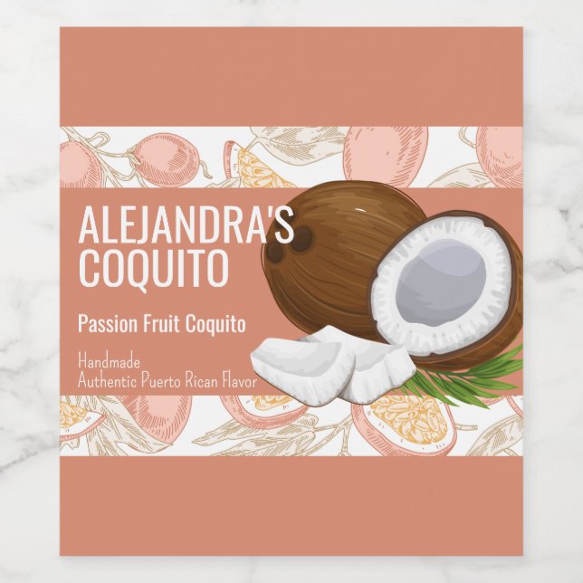 Chic Rosa ros Passion Fruit Coquito Flaska etikett (Singel etikett)