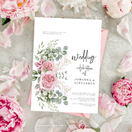 Chic Rosa ros Peony Blommigt Elegance Bröllop Inbjudningar