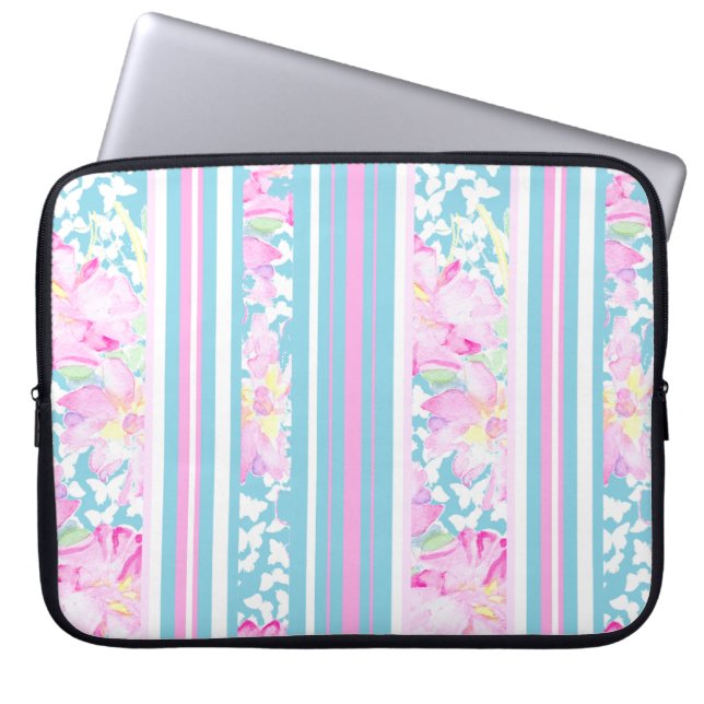 Chic Rosa ros, Turquise Rand: Laptop sleeve (Framsidan)