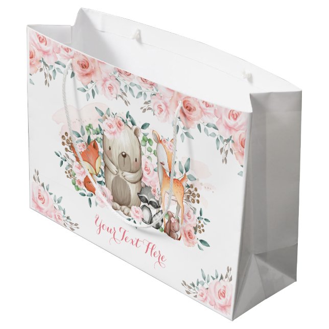 Chic Rosa ros Woodland Animals Flicka Birthday (Baksidan Vinklad)