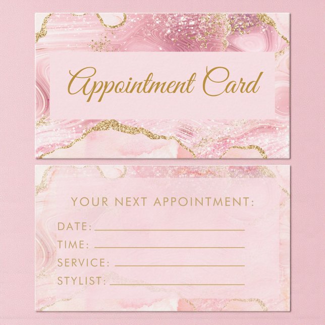 Chic rosa rosa guld agat marmor möteskort tidsbeställning kort (Skapare uppladdad)