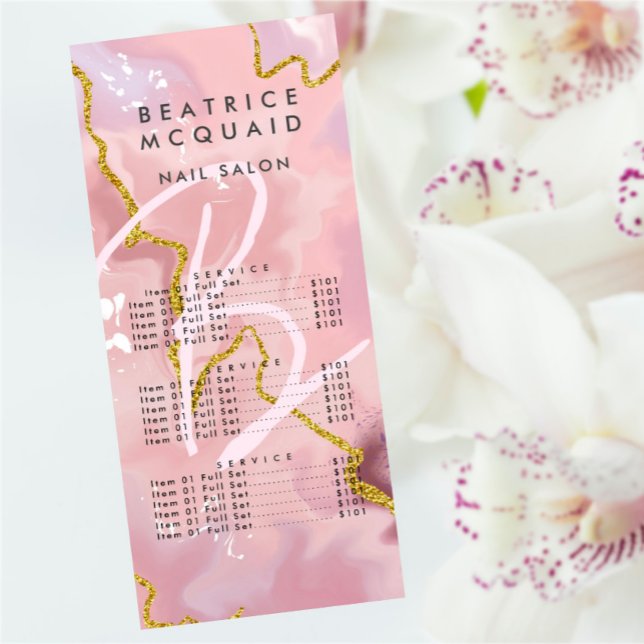 Chic Rosa Rosa Guld Glitter Marmor Monogram Reklamkort (Skapare uppladdad)