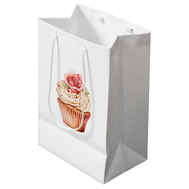 Chic Rosa Rosa Ros Cupcake Födelsedag (Framsidan Vinklad)
