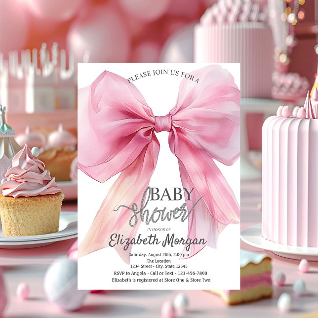 Chic Rosa Rosett Randig Bebis-fest Inbjudningar (Skapare uppladdad)