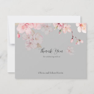 Chic Rosa Sakura Flowers på Grått Tack Kort