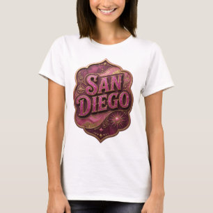 Chic rosa SAN DIEGO konstnärligt motiv T Shirt