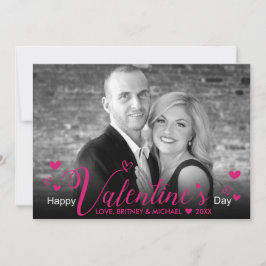 Chic Rosa Script Hearts Modern Black White Photo