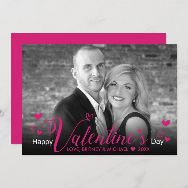 Chic Rosa Script Hearts Modern Black White Photo (Fram/baksida)