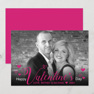 Chic Rosa Script Hearts Modern Black White Photo