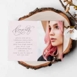Chic Rosa Script Photo Studenten Magnetic Inbjudan