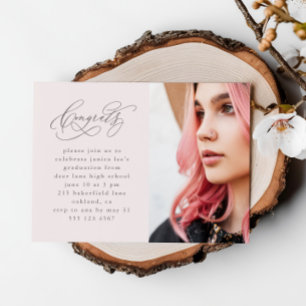 Chic Rosa Script Photo Studenten Magnetic Inbjudan