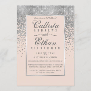Chic Rosa Silver Glitter Konfetti Bröllop Inbjudningar