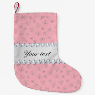 Chic rosa silverglittersnöflingor liten julstrumpa