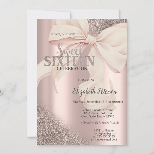 Chic rosa slinga Rose guld Sweet 16  Inbjudningar (Framsida)