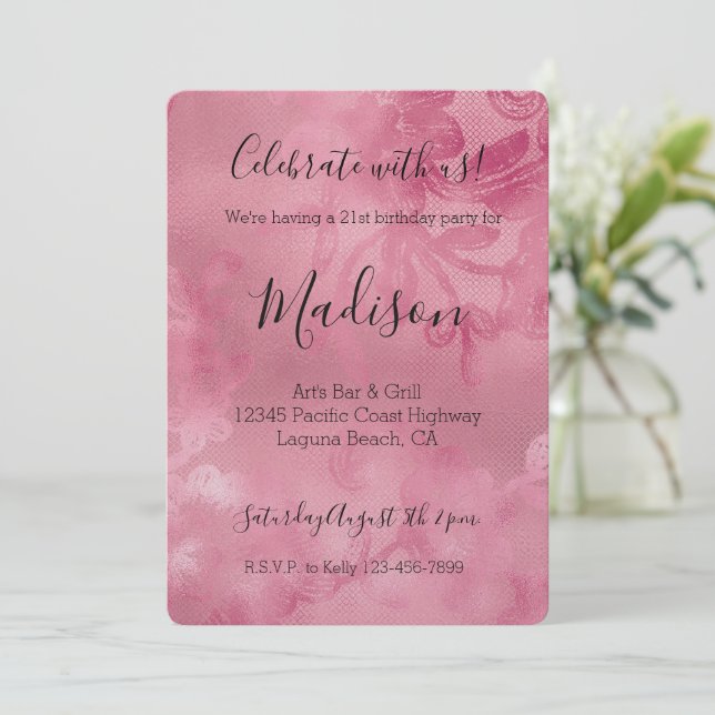 Chic Rosa Snöre Inbjudningar (Stående Fram)