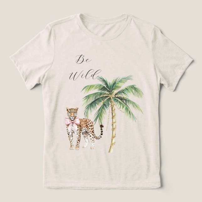 Chic Rosa Squares Guld Handflatan Träd Leopard T Shirt (Design Framsida)