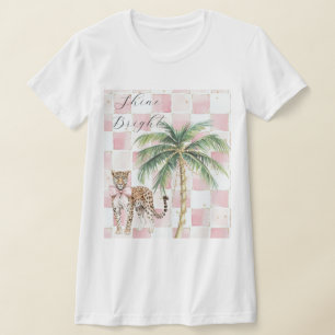 Chic Rosa Squares Guld Handflatan Träd Leopard T Shirt