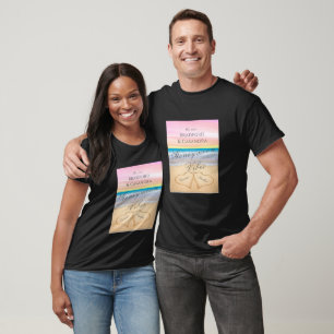 Chic rosa strand med 2 hjärtan i sanden t shirt