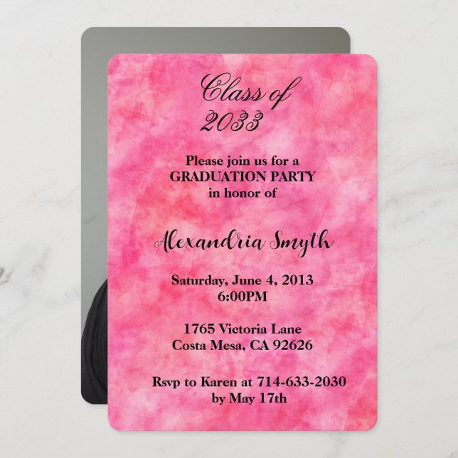 Chic Rosa Studenten Ditt foto Inbjudningar (Fram/baksida)