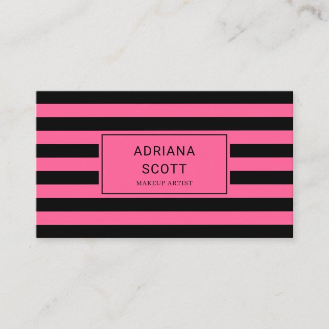 Chic rosa svart rand Beauty Professional Visitkort (Framsida)