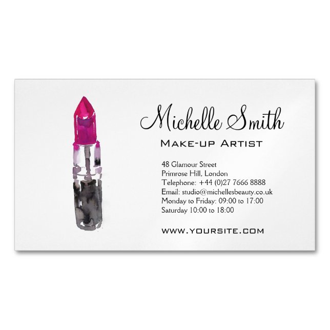 Chic rosa svart silver läppstift Makeup Magnetiska Visitkort (Framsida)
