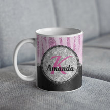 Chic rosa svartfaux glitter djurtryck monogram