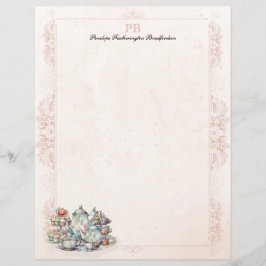 Chic Rosa Tea Party Monogrammed Stationery Papper