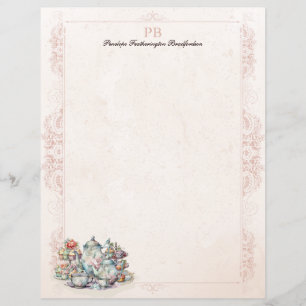 Chic Rosa Tea Party Monogrammed Stationery Papper