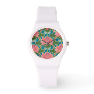 Chic Rosa Vatten Lilies and Dragonflies Wristwatch Armbandsur