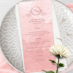 Chic  Rosa Vattenfärg, Monogram Bröllop Menu Meny<br><div class="desc">Önska gästerna med den vackra menyn bröllop med rosa, som innehåller botaniskt monogram från elegant med par initialer över exquisite water color tvättar bakgrunden i en vacker blandning av hand plockade , rosa och laxhues. Det är enkelt att fylla i mallen med information och meny och beställ utskrifterna! En del...</div>