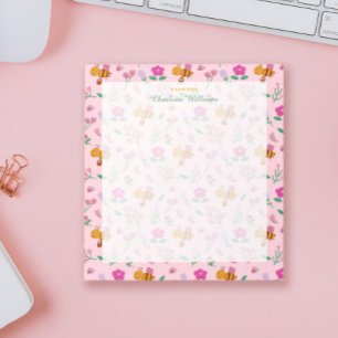 chic rosa vattenfärgsbin, vilda blommor mönster Na Anteckningsblock