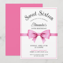 Chic Rosa Vattenfärgsfärg Bow Sweet 16 Birthday