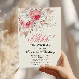 Chic Rosa & vit Blommigt Surprise Födelsedagsfest Inbjudningar