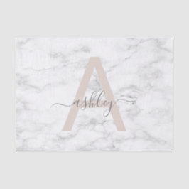 Chic  Rosa Vit marble Script Namn Monogram