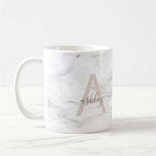 Chic Rosa Vit marble Script Namn Monogram Kaffemugg