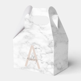 Chic  Rosa Vit marble Script Namn Monogram Presentaskar