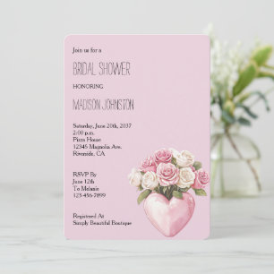Chic Rosa Vit ros Blommigt Hjärtat Möhippa Inbjudningar
