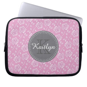 Chic Rosa Vit ros Mönster Laptop Fodral